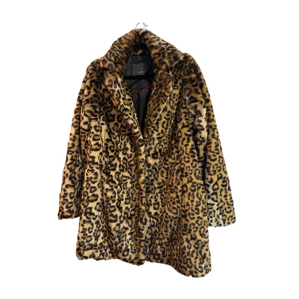 Steve Madden Faux Fur Long Leopard Print Coat Sz M Thick Cozy Mob Wife GREAT